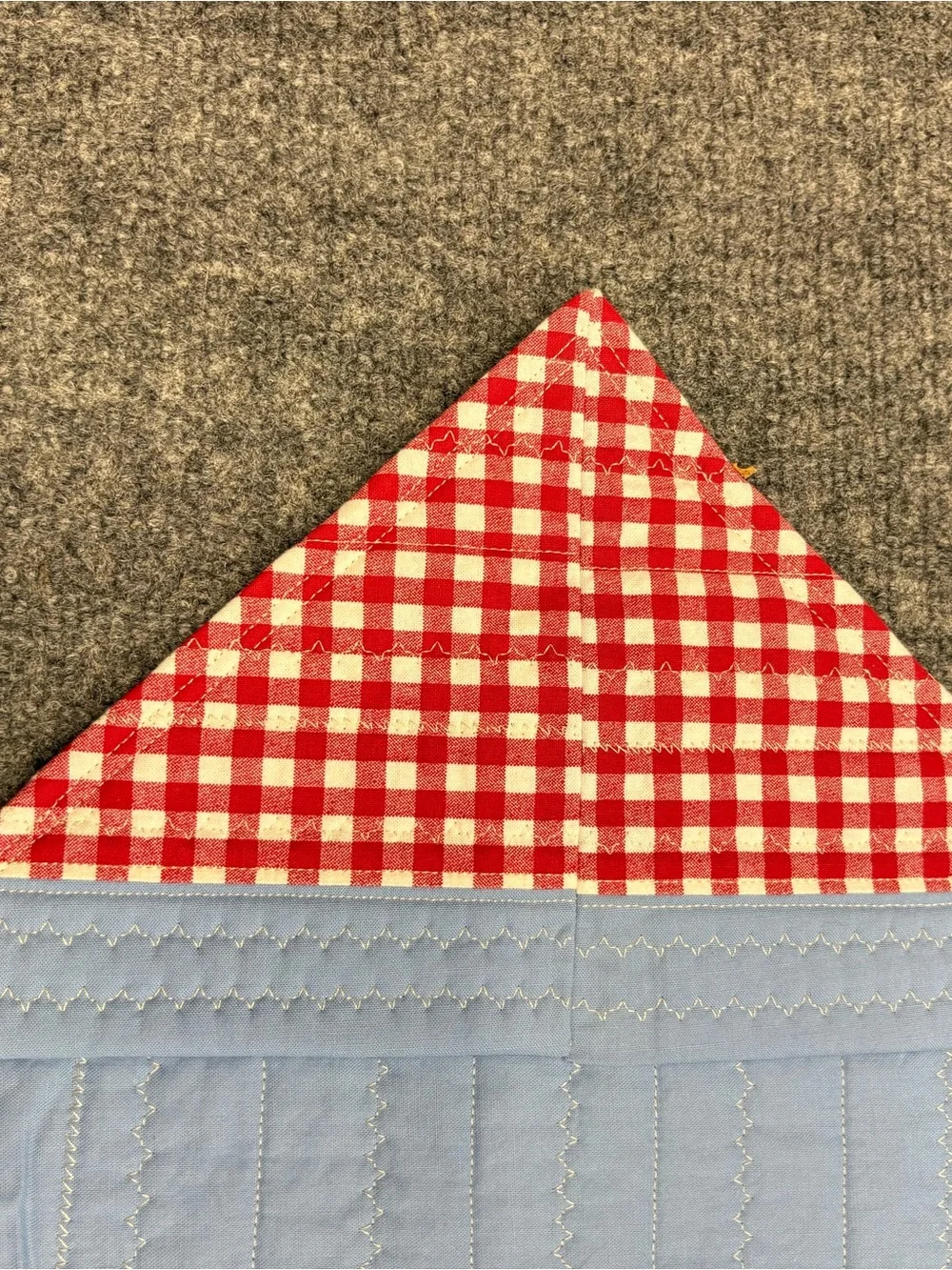 Red Gingham Table Runners with Light Blue Trim and Butterfly Embroidery